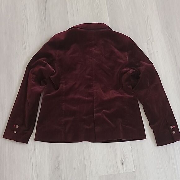 Ines De La Fressange Uniqlo Wine Velvet Blazer Jacket Large Fall Esquestrian - Picture 8 of 9